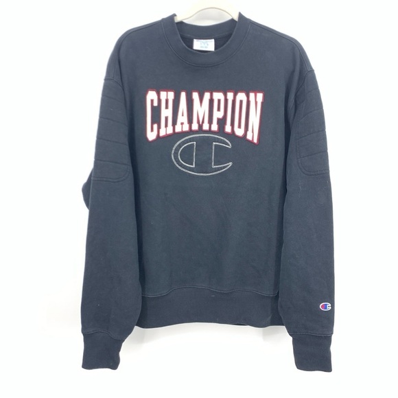 Champion Women Size Large Sweatshirt Crew Pullover Top Reverse Weave Black Logo - Picture 1 of 9